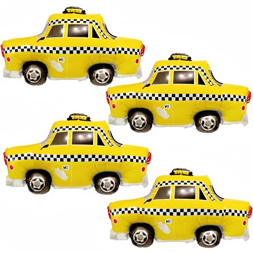 Gelber Taxi-Ballon, 91,4 cm, NYC, klassisch, kariert, Taxi-Ballon, Auto-Thema, Stadttransport-Party-Dekoration, Taxi-Taxi-Mittelstücke, Fahrmottoparty-Dekorationen, 4 Stück von baoonworlld