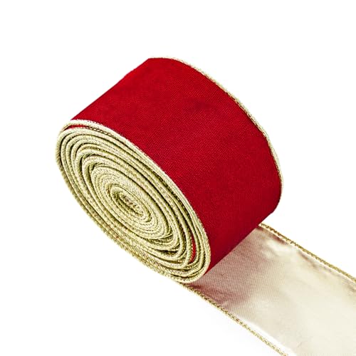 baotongle Rotes Samtband mit Draht, Samtband für Weihnachtsbaum, Geschenkverpackung, Dekoration, Schleifen, Basteln, Kränze, Rot, 6,3 x 9,1 m von baotongle