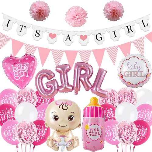 Babyparty Dekoration Mädchen Luftballons - 48 Stück Babyparty Party Supplies It's a Girl Banner Baby Mädchen Folienballon Rosa Flasche Junge Buchstabe Folienballon für Jungen Geschlecht Enthüllung von batnite