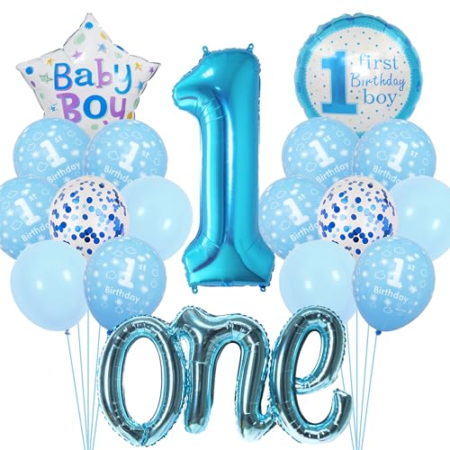 Happy 1st Birthday Balloons Boy - First Birthday Decorations, 40 Inch Blue Number 1 Birthday Balloons, Star Gold "one" Foil Balloon, Blue Sequin Balloons for Baby Boy 1st Birthday Party Decorations von batnite