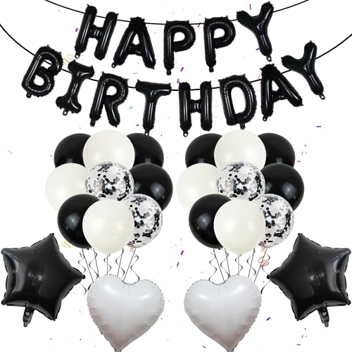 Happy Birthday Luftballons Dekorationen Schwarz - 35 Stück Party Supplies Happy Birthday Ballon Banner, Liebe Fünfzackige Stern Folienballons Latexballons für Mädchen Jungen Männer Geburtstagsfeier von batnite