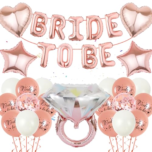 Junggesellinnenabschied Deko Rosegold - Bride to Be Banner Ballon, Diamantring Ballon Herz Stern Folienballon für Brautdusche Junggesellinnenabschied Hochzeitsdekorationen, Bachelorette Party von batnite