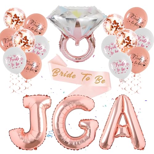 JGA Deko Frauen Luftballons Rosegold - 20 Stücke Junggesellenabschied Ballon Dekoration Bride to Be Schärpe Diamantring Folienballon JGA Ballons für Bachelorette Party Polterabend Deko von batnite