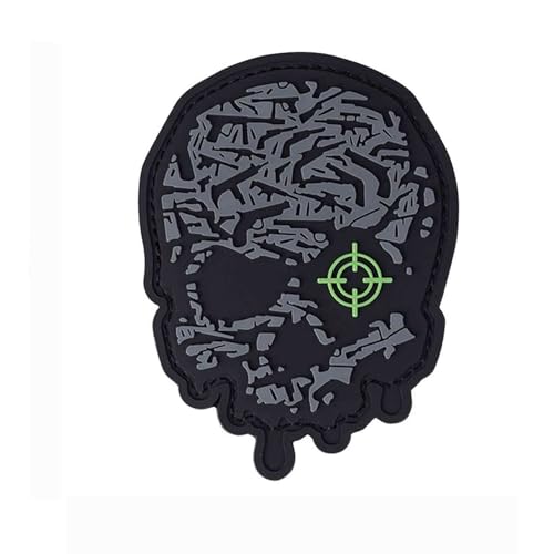 3D PATCH ZIELSCHEIBE AUGE TOTENKOPF - TARGET EYE SKULL - MAßE 9 x 7 cm - Military - Taktisch Emblem - AUFNÄHER - GUMMI - ABZEICHEN - AUSRÜSTUNG (Grau) von baum-m gmbh