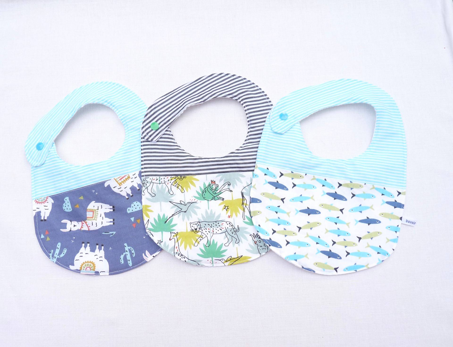 Ensemble Trois Bavoirs Bébé Garçon Naissance Lange Double Gaze Liste De von bavoirsetcie