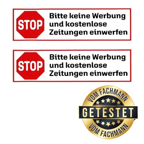 Premium Etiketten (2er Pack) Aufkleber Bitte keine Werbung Briefkastenschild, wind- und wetterfest selbstklebend von bayesen