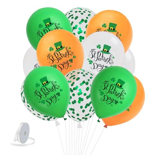 20 Stück St. Patricks Day Luftballons, St. Patricks Day Dekorationen, 30,5 cm grüne, weiße, orangefarbene Latexballons mit irischem Glückskleeblatt für St. Patrick Irish Party Favors Supplies von baymety