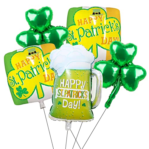 5 Stück St. Patricks Day Luftballons, St. Patricks Day Dekorationen, 5 Glückskleeblatt-Biergläser, Folienballon-Set für Happy St. Patricks Day Feier, irisches Partyzubehör von baymety