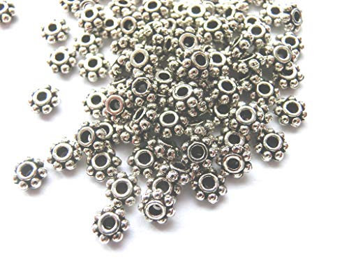 100 Daisy Spacer 4mm rund flach Metallperlen Farbe antiksilber #S142 von beadsvision