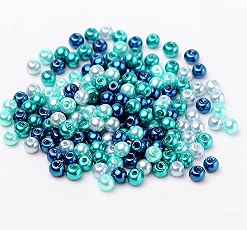 300 Glasperlen 8mm Mix Glaswachsperlen rund bunt Mix Farbwahl Perlen zum auffädeln Schmuckherstellung (300 Glasperlen Caribian blau Mix 1) von beadsvision