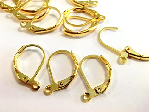 50 Brisuren Klappbrisuren Ohrhaken Farbe Gold Rohling Ohrringe 16mm mit Klappbügel Metall (Gold #586) von beadsvision