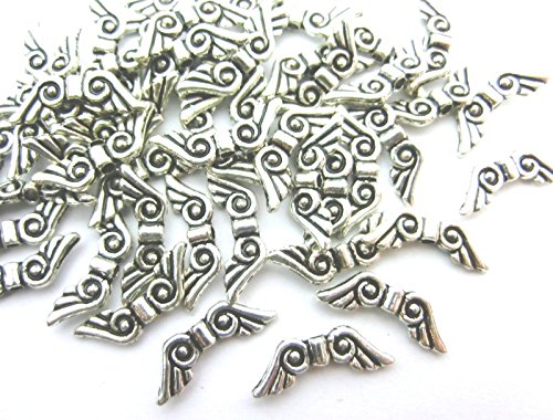 50 Engelsflügel Flügel Schutzengel Farbe antiksilber 16x5mm Metall Spacer Metallperlen #S008 von beadsvision