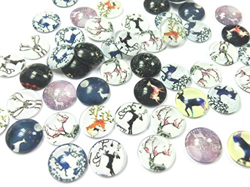 50 Glas Cabochons 12mm Motiv Weihnachten Glascabochons rund flach (Rentier Weihnachten #76) von beadsvision