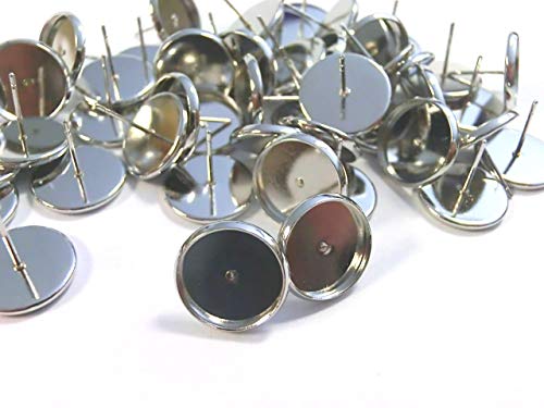 50 Ohrstecker für 10mm Cabochons Fassung Rohlinge Farbwahl DIY Ohrringe zum Basteln (Antiksilber #S571) von beadsvision