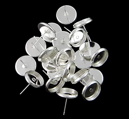 50 Ohrstecker für 10mm Cabochons Fassung Rohlinge Farbwahl DIY Ohrringe zum Basteln (Silber #S537) von beadsvision