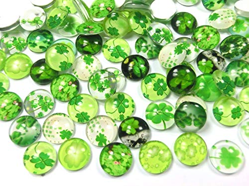 50 x Glascabochons 12mm Kleeblatt Mix rund Glas Cabochons Glücksbringer #103 von beadsvision