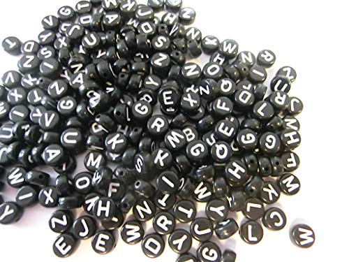 Buchstaben A-Z Alphabet rund 7mm Perlen schwarz Buchstabenperlen Mix (250 Perlen schwarz #2) von beadsvision