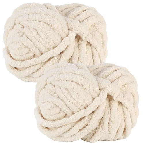 bechoanigel 2 Stück Dicke Wolle Garn 500g, Armstricken Wolle Dickes Garn, XXL Weiches Chunky Wolle, Super Weich Chenille Wolle zum Häkeln für Decken, Schals, Mützen, Haustier Nest(Beige) von bechoanigel