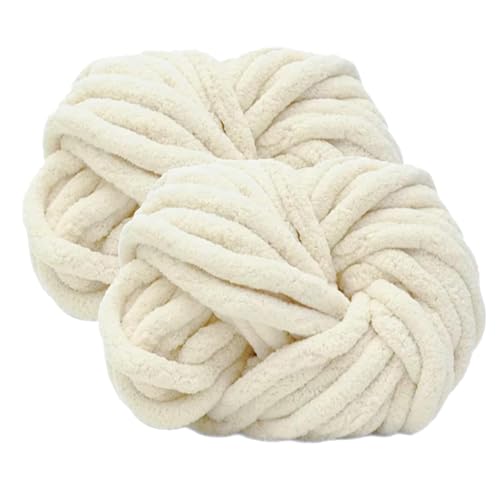 bechoanigel 2 Stück Dicke Wolle Garn 500g, Armstricken Wolle Dickes Garn, XXL Weiches Chunky Wolle, Super Weich Chenille Wolle zum Häkeln für Decken, Schals, Mützen, Haustier Nest (Beige) von bechoanigel