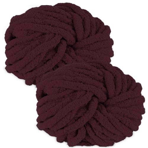 bechoanigel 2 Stück Dicke Wolle Garn 500g, Armstricken Wolle Dickes Garn, XXL Weiches Chunky Wolle, Super Weich Chenille Wolle zum Häkeln für Decken, Schals, Mützen, Haustier Nest (Kaffee) von bechoanigel