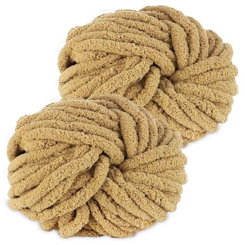 bechoanigel 2 Stück Dicke Wolle Garn 500g, Armstricken Wolle Dickes Garn, XXL Weiches Chunky Wolle, Super Weich Chenille Wolle zum Häkeln für Decken, Schals, Mützen, Haustier Nest (Khaki) von bechoanigel