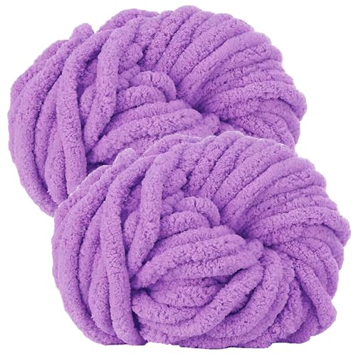 bechoanigel 2 Stück Dicke Wolle Garn 500g, Armstricken Wolle Dickes Garn, XXL Weiches Chunky Wolle, Super Weich Chenille Wolle zum Häkeln für Decken, Schals, Mützen, Haustier Nest (Violett) von bechoanigel