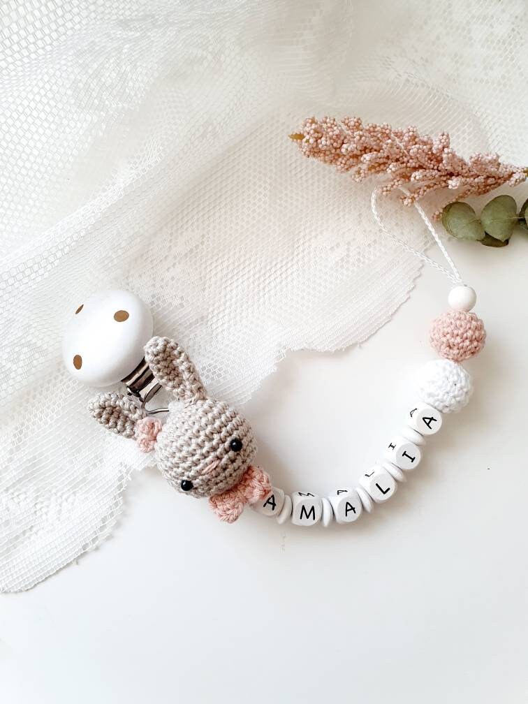 Gehäkelte Schnullerkette"Hasi" Personalisiert, Süß von beckyshandmadeshop