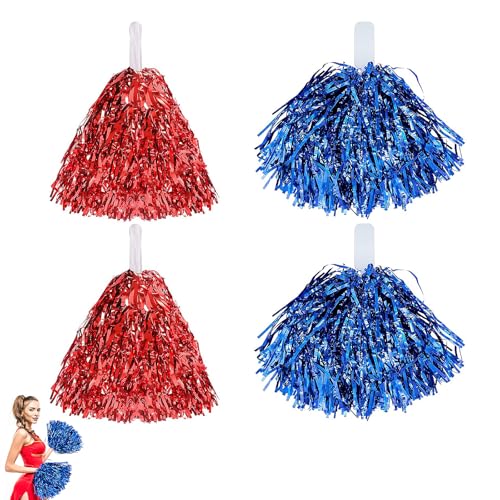 4 Stück Cheerleader Pompons, Pompoms Cheerleading, Pom Poms Cheerleading, Pom Pom, Bright Metallic Cheers Ball,Metallfolie Cheerleading Pom Poms Für Sports Wettbewerb Karnevalspartys Verwendet von beejune