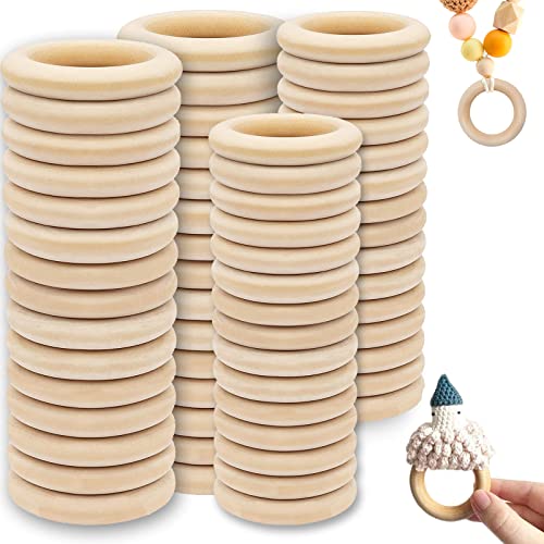 60pcs Holzring Holzringe zum Basteln Baby Holzring Hölzern für Basteln DIY Handwerk Ring Anhänger und Anschlussstück Schmuck Machen für Dekoration zu Hause(50mm&40mm) von behone