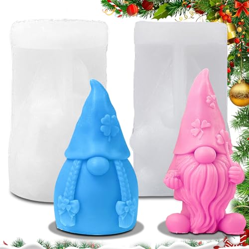 behone 3D Silikonform Wichtel 2 Stück Silikonformen Gießformen Weihnachten,Gnom Gießformen Wichtel Silikonform Weihnachten für die Herstellung von Kerzen,Aromasteinen,Schokolade von behone