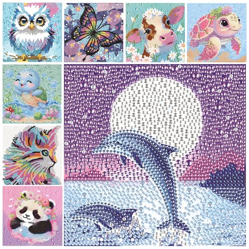 behone Diamond Painting Kinder,8 Stücks Wohnungseinrichtung Diamond Painting Tiere Kinder,Handarbeit Diamantmalerei Set für Kinder,Diamond painting kinder ab 5 6 7 8 9 10,Sehr gutes Kindergeschenk von behone