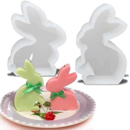 behone Ostern Kaninchen Silikonformen Gießformen 2 Stück Silikonform Hase Ostern,Hasenform für Ostern Geeignet für Kuchendekoration,Schokolade,Sojawachskerzen,Oster-DIY-Geschenke(A) von behone