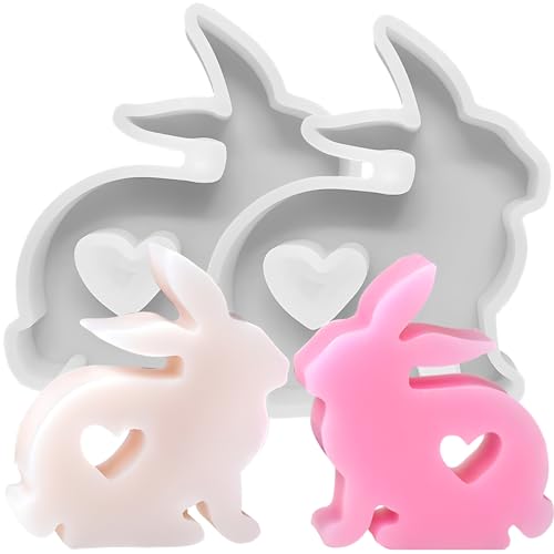 behone Ostern Kaninchen Silikonformen Gießformen 2 Stück Silikonform Hase Ostern,Hasenform für Ostern Geeignet für Kuchendekoration,Schokolade,Sojawachskerzen,Oster-DIY-Geschenke(C) von behone