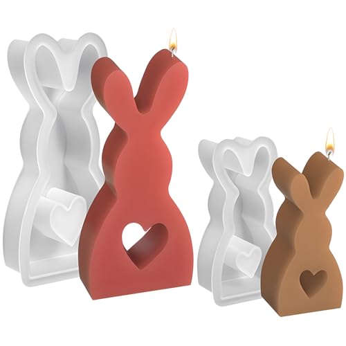 behone Ostern Kaninchen Silikonformen Gießformen 2 Stück Silikonform Hase Ostern,Hasenform für Ostern Geeignet für Kuchendekoration,Schokolade,Sojawachskerzen,Oster-DIY-Geschenke(D) von behone