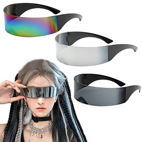 behone Schnelle Brille 3 Stück Farbiger+Silber+Schwarz Futuristische Sonnenbrille Futuristische Partybrille Ideal für Partys, Wind- und Schneeschutz Futuristische Brille von behone