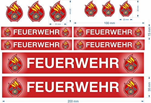 beihaasnatuerlich® Feuerwehr Aufkleber - 12-teiliges Sticker Set - kratzfest - wetterbeständige Folie - Zubehör für Spielzeugauto, Fahrrad, Laufrad, Bobbycar, Bike, Boot, Playmobil - Plakette RC von beihaasnatuerlich