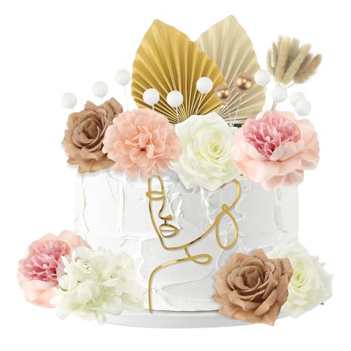 33 Stück Tortendeko Blumen Boho Kuchen Deko Lady Face Cake Topper Set Kuchendekoration Gold Palmblätter Kugeln für Party Hochzeit Geburtstag von beihuazi