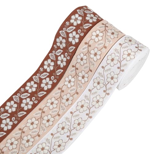 beinkmake 3 Rollen 12 Yards bestickte Blumen-Jacquard-Bordüre 3,6 cm Vintage Floral gewebtes Band Stickerei Stoff Band Trim Blau für Verzierungen DIY Handwerk Nähen Kleidung Geschenkverpackung von beinkmake