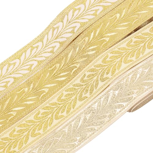 beinkmake 4 Rollen 20 Yards Gold Jacquard Band Trim 2,5 cm Golden Ethno Boho Blatt Stickerei Trim Flaches Band zum Nähen Vorhang DIY Kleidung Dekoration von beinkmake