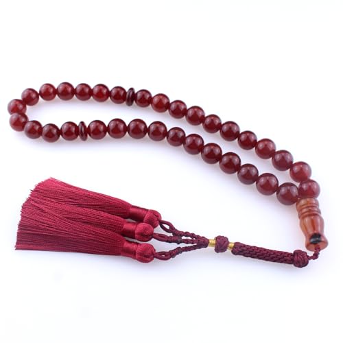 beirunde Tasbih Tesbih islamische 33 Gebetsperlen, muslimischer Islam Subha Sebha Sorgenperlen, Misbaha Masbaha Tasbeeh Sibha Perlen, Allah Mohammed Ramadan Rosenkranz, roter Achatstein 12 mm von beirunde