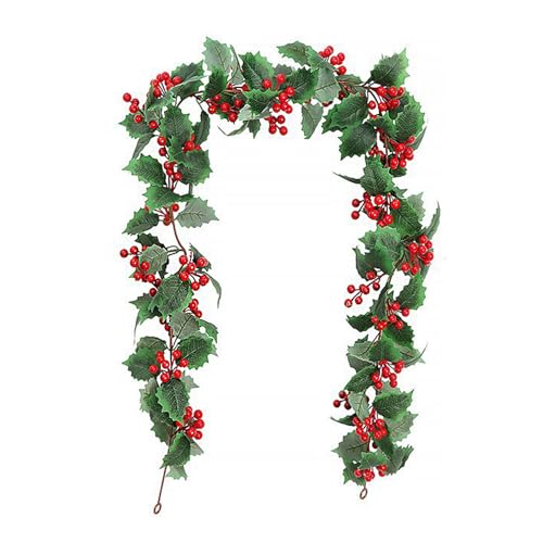 Belupai Weihnachtsgirlande, Beeren Weihnachtsgirlande, künstliche rote Blumen Girlande mit Beeren für Indoor Outdoor Home Kamin Dekoration Winter Weihnachten Urlaub Neujahr von belupai