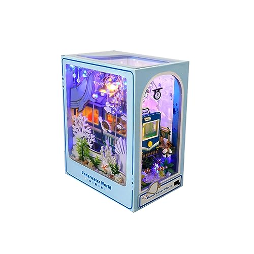 belupai DIY Book Nook Kit, 3D-Buchstützen aus Holz, Einsteckbuchstütze, Miniatur-Buchecken-Kits mit LED-Lichtern, für Zuhause, Bücherregal, Dekoration, Geschenke (Unterwasserwelt) von belupai