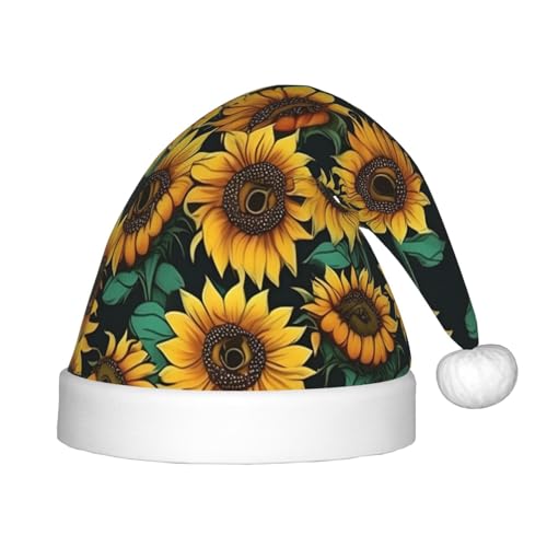 berbo Weihnachtsmütze mit Sonnenblumen-Aufdruck, Weihnachtsmannmütze für Kinder, bezauberndes Accessoire für Weihnachten, Neujahr, festliche Feiertagsparty von berbo