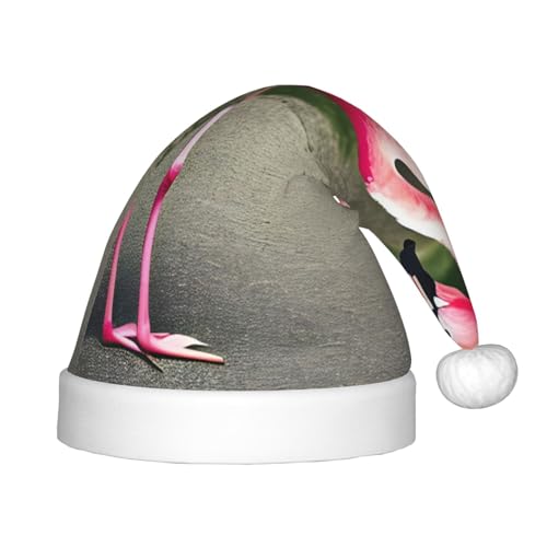 berbo Weihnachtsmütze mit pinkem Flamingo-Druck, Weihnachtsmannmütze für Kinder, bezauberndes Accessoire für Weihnachten, Neujahr, festliche Feiertagsparty von berbo