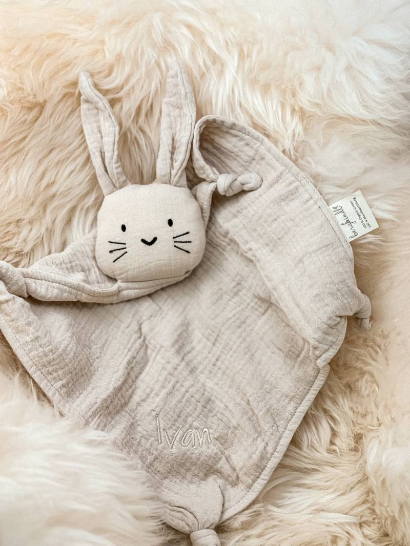 Schnuffelhase Creme | Schnuffeltuch Schmusetuch Geburtsgeschenk Personalisiertes Mit Namen Kuscheltuch Hase Geschenk von bergkindl