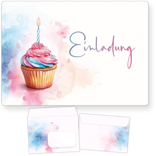 beriluDesign 12 Einladungskarten zum Kindergeburtstag mit Umschlägen - Geburtstagseinladung Muffin Cupcake (Muffin + Umschläge) von beriluDesign