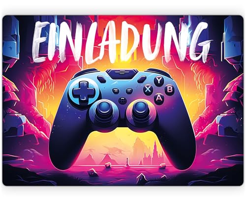 beriluDesign 12 Einladungskarten Kindergeburtstag Gamer Party Jungen & Mädchen - Geburtstagseinladung von beriluDesign