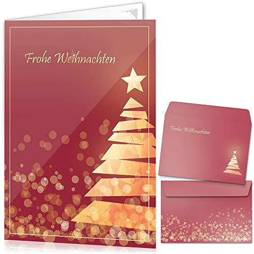 beriluDesign Weihnachtskarten mit Umschlägen 15er Set - Klappkarten mit Weihnachtsbaum-Motiv in Rot für die schönsten Weihnachtsgrüße von beriluDesign