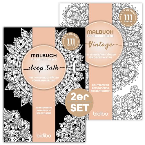 2er Set XXL - Malbücher-Set für Erwachsene - Mandalas & Garten-Ausmal-Bücher - exklusive Motive - motivierende Sprüche - viele Ausmalseiten - Entspannung Stressabbau - Zuhaue & to-go - von bidibo von bidibo