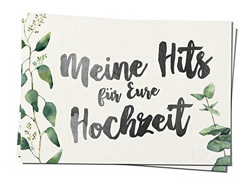 bigdaygraphix 50 Musikwunschkarten A7 Musikwunsch Hochzeit Hochzeitsfeier DJ Karte 50er Set evergreen love 10,5 x 7,4 cm Eukalyptus grün von bigdaygraphix